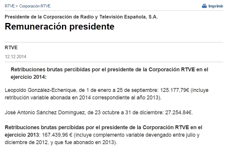 Noticias sobre la remuneración sobre el presidente de RTVE