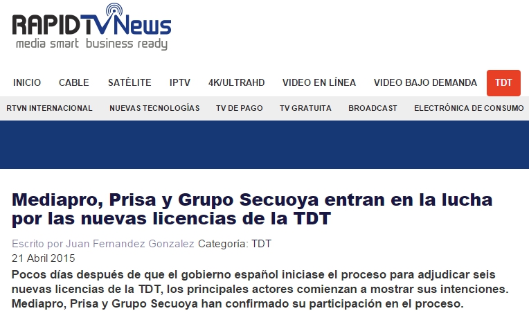 Mediapro, Prisa y Grupo Secuoya entran en la lucha por las nuevas licencias de la TDT